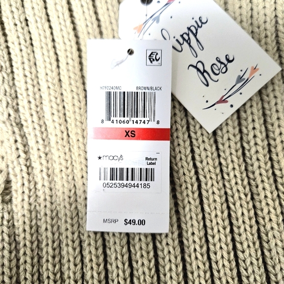 Hippie Rose sweater vest with faux fur front. Tan/black, Size XS - Picture 10 of 11